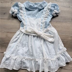 Vintage Bryan Blue and White laced Apron Dress Size 5 USA Made Baby Girl